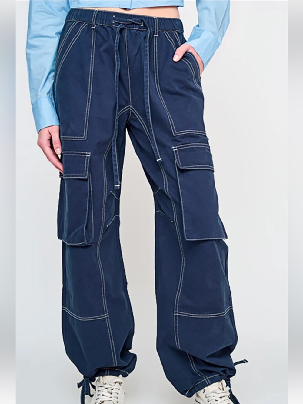 Pull&Bear  Women’s Navy Cargo Utility Trousers Pants Casual Wide leg size XL